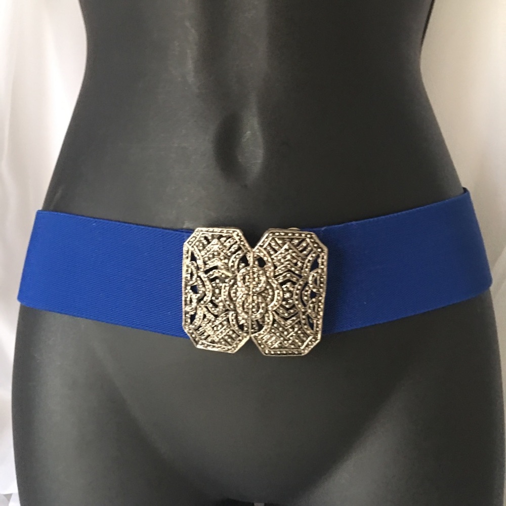 Royal blue wide elastic stretch belt M